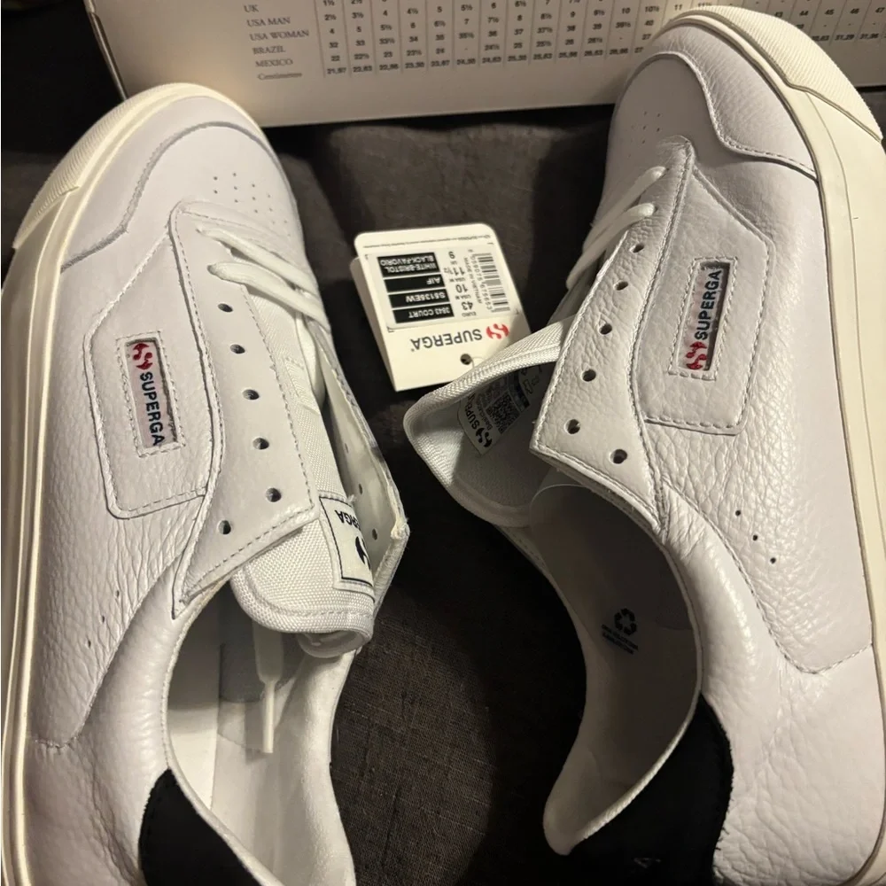 Superga 3854 Court Platform Leather Sneaker White w/Black Heel Tab Men’s 10 NIB - Picture 3 of 5